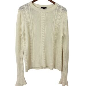 J. Crew‎ Wool Sweater Fisherman Ivory Cable Knit Womens Size S Classic Minimal